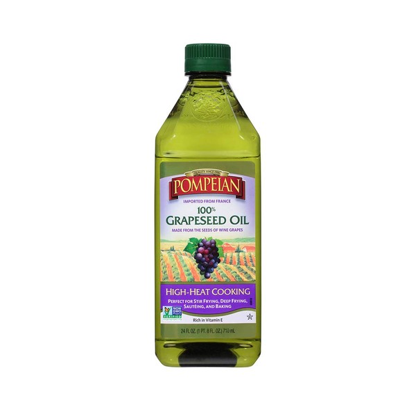 Pompeian 100% Grapeseed Oil, Light and Subtle Flavor, Perfect for High-Heat Cooking, Deep Frying and Baking, Rich in Vitamin E, Naturally Gluten Free, Non-Allergenic, Non-GMO, 24 FL. OZ., Pack of 6