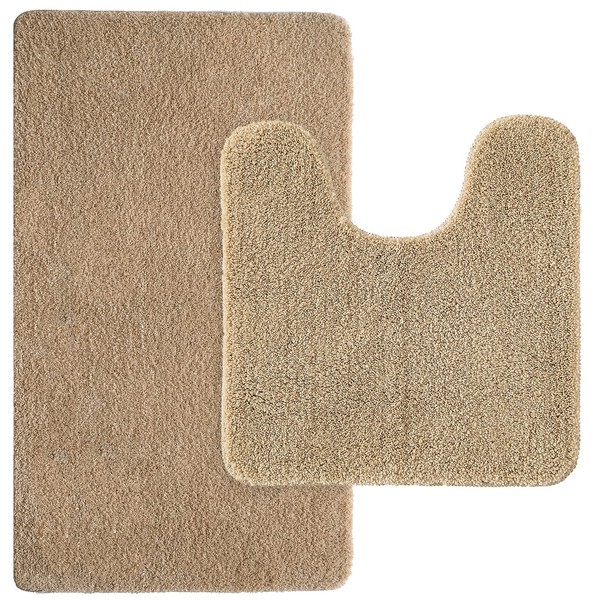 MIULEE Decorative Rug Floor Mat Hallway Set of 2 Decorative Mat Rugs with High hygroscopicity, Decoration Bath Mat Non-Slip Absorbent for Bathroom Living Room 40 x 60 cm and 45 x 45 cm with Beige Cut-Out