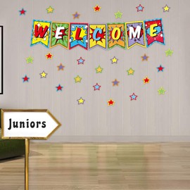 Colorful Welcome Bulletin Board Set Classroom Decoration Pennants Super Welcome Bulletin Decoration 64Pcs