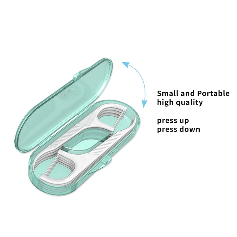 Dental Flossers 2Pcs Green Mini Portable Case,Refillable Toothpicks Dispenser,Storage 10