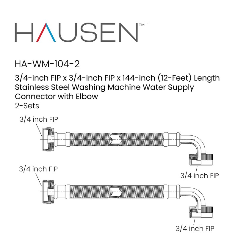 Hausen 144-Inch Stainless steel Washing machine connector 12 Feet -