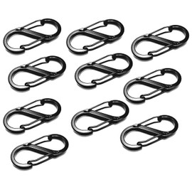 S-Shape Carabiner Clips, 50mm Black Metal, Ten unit Pack