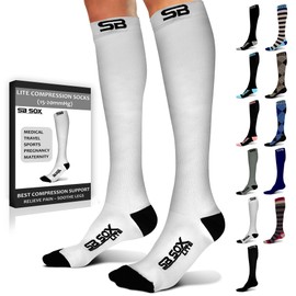 SB SOX Lite Compression Socks for Men & Women (15-20mmHg) – Best Compression Socks for Travel, Sports, and Daily Wear - XXL Sizes too! (White/Black, S/M)