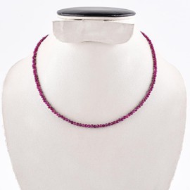 Pink Ruby Natural Gemstones Beaded Choker Necklace Faceted Beads 3mm, Crystals July Birthstone Jewelry 18 inches Adjustable Silver Plated Chain Women’s Jewelry