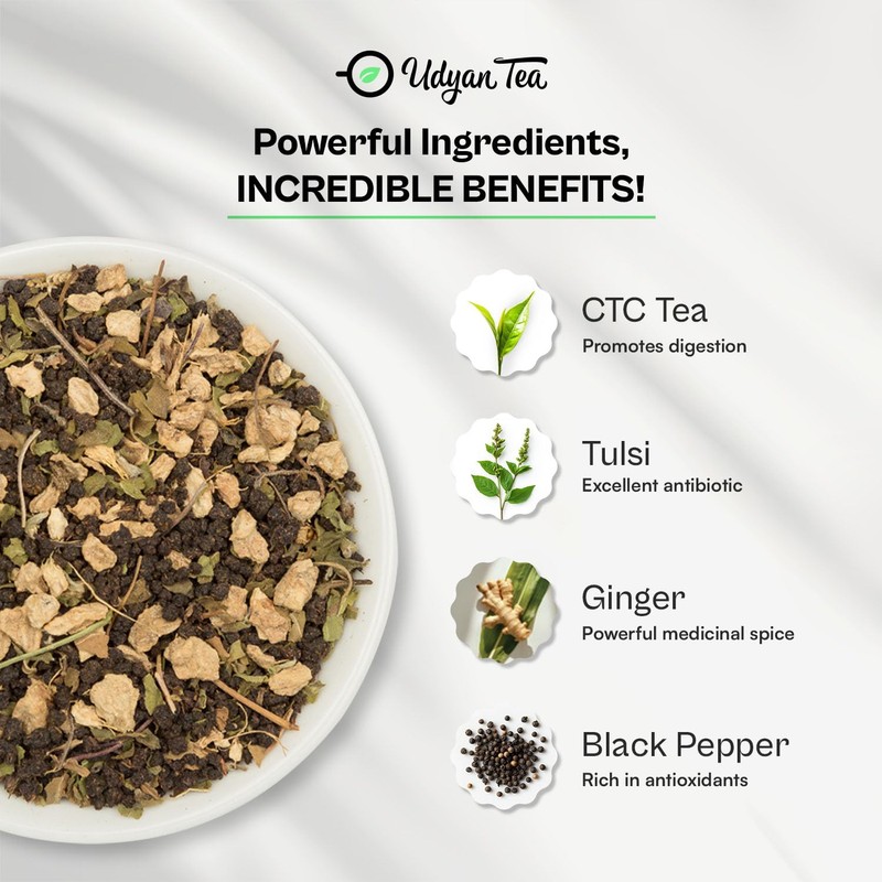 Udyan Tea Tulsi Ginger Chai, 250g | Immunity-Boosting CTC Black