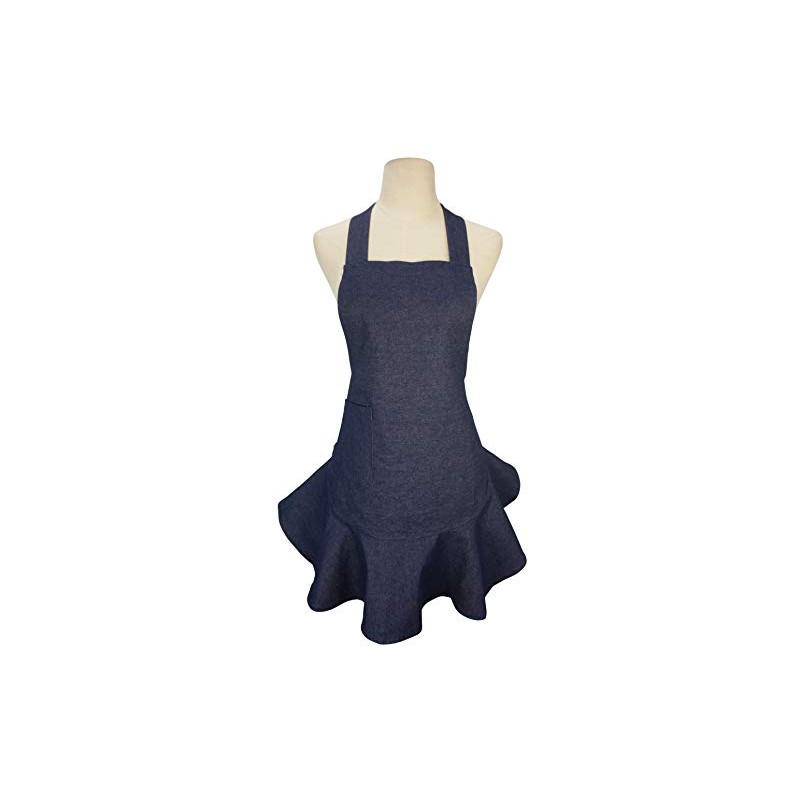 LilMents Women's Retro Denim Kitchen Bib Chef Apron (Navy Blue)