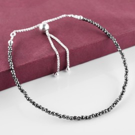 Natural Hematite Gemstone Beads Bolo Bracelet, Adjustable Slider Box Chain, Energy Stones, Chakra Healing Crystals, Silver Plated, Birthstone, Gemstones Women Jewelry, Anniversary Gift