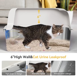 YITAHOME Stainless Steel Cat Litter Box with Lid and Scoop, Extra Large Enclosed Metal Litter Box for Large Cats with Non-Slip Bottom, Odorless, Anti-Leakage, Non-Sticky(23.6" x 15.7" x 11.8")