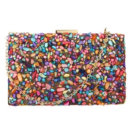 Acrylic Handbags for Women Perspex Geometric Evening Clutch Bag Elegant Purses Box Crossbody Bag for Wedding Banquet Prom, Multicolor Stone