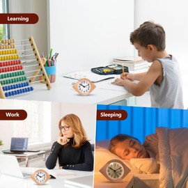 COZHYESS Analog Wooden Alarm Clock, Retro Table Clock, Silent Clock with Dumpling Shape Design, Snooze Function and Luminous Light, Natural Wood, Gift for Kids, Teens, Boys and Girls