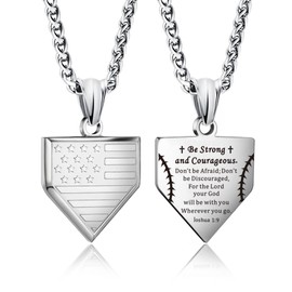 LAOYOU Home Plate Baseball Necklace for Men, USA Flag Pendant American Patriotic Jewelry, Bible Verse Inspirational Birthday Christmas Gift Son Grandson Nephew boyfriend Husband Stainless Steel