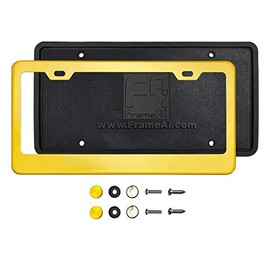 Silicone Back Guard License Plate Holder Solar Yellow License Plate Frame T304 Stainless Steel + Metal Screw Caps