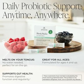 Arbonne BioticSticks Fast Melt Probiotic for Gut Health – Probiotics for Women, Men, and Kids – Gut Health Supplement – Vegan, Gluten-Free, Non-GMO – Mixed Berry Flavor – 30 Stick Packs