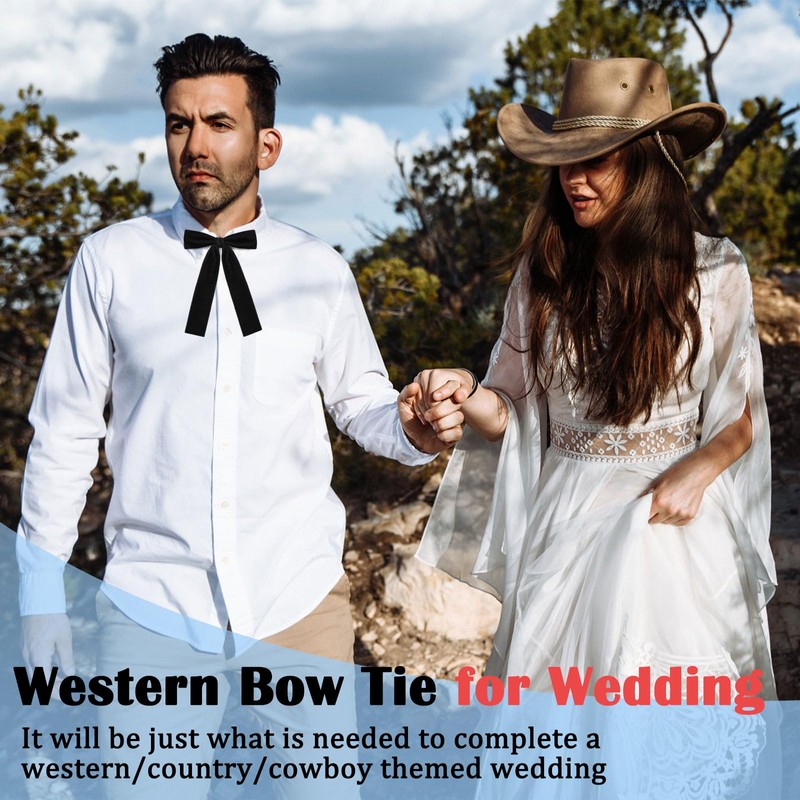 Luckyvestir Black Western Bow Ties for Men Women, Colonel Velvet