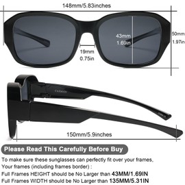 CAXMAN Fit Over Glasses Sunglasses for Women and Men Polarized & 100% UV Protection Rounded Rectangle Frames Black
