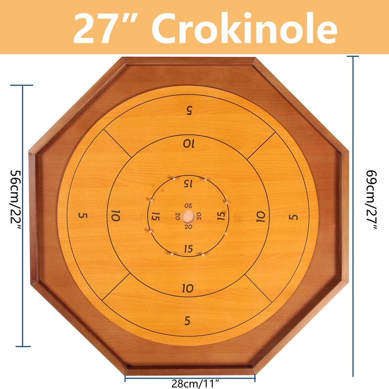 Crokinole and Checkers, 27-Inch Classic Crokinole Board Game with 22"