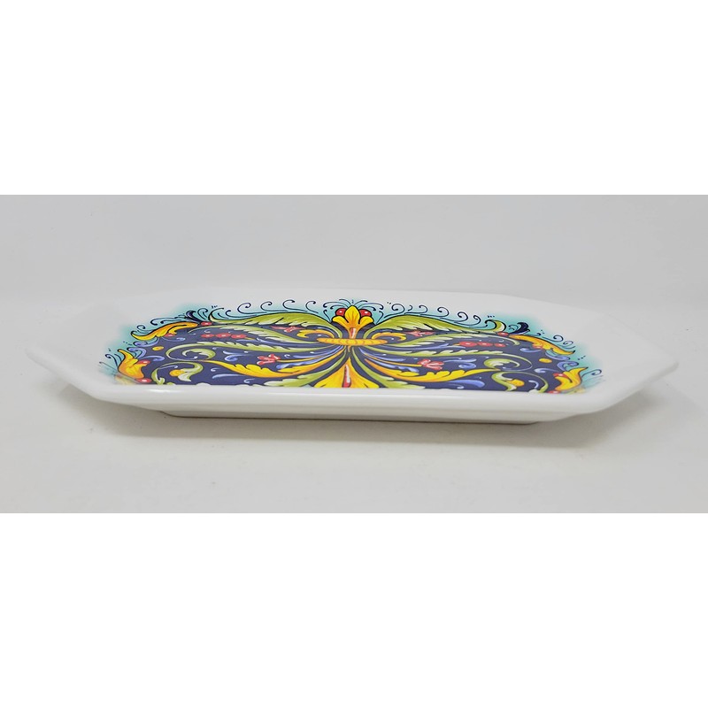 Nova Deruta Serving Appetizer Tray Platter, Dark Blue Fleur De