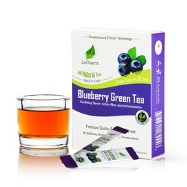 Blueberry Green Instant Tea on the Go LeCharm 100% Natural Tea Extract, Unsweetened Drink Instant Crystallized Tea Powder for Pure Water, Iced Tea and Hot Tea(10 Sachets)