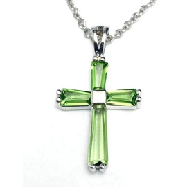 P0157G Cross Mt St Helens Green Helenite May Birthstone Sterling Silver Pendant (Green)
