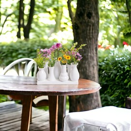 Jinfa Handmade, Small, Ceramic, Decorative Flower Vases, Set of 7 Vases in White