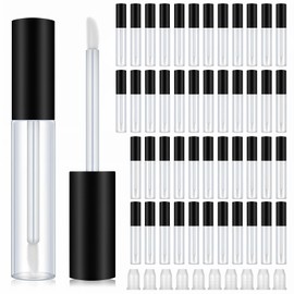 50 Pack 10 ml Empty Lip Gloss Tube Containers, Refillable Lip Balm Bottle, Clear Plastic Gloss Container, Mini Balm Containers Bottles, with Rubber Inserts for Travel DIY Makeup Personal Cosmetic