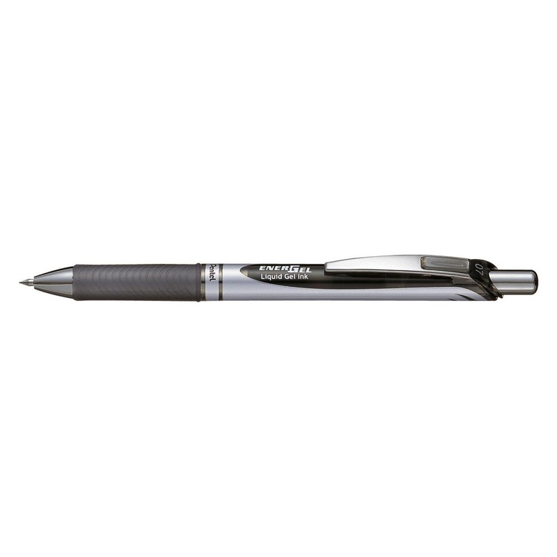 ぺんてる ボールペン ノック式エナージェル 0.7mm シルバー軸 黒インキ BL77-A 【 ３本】