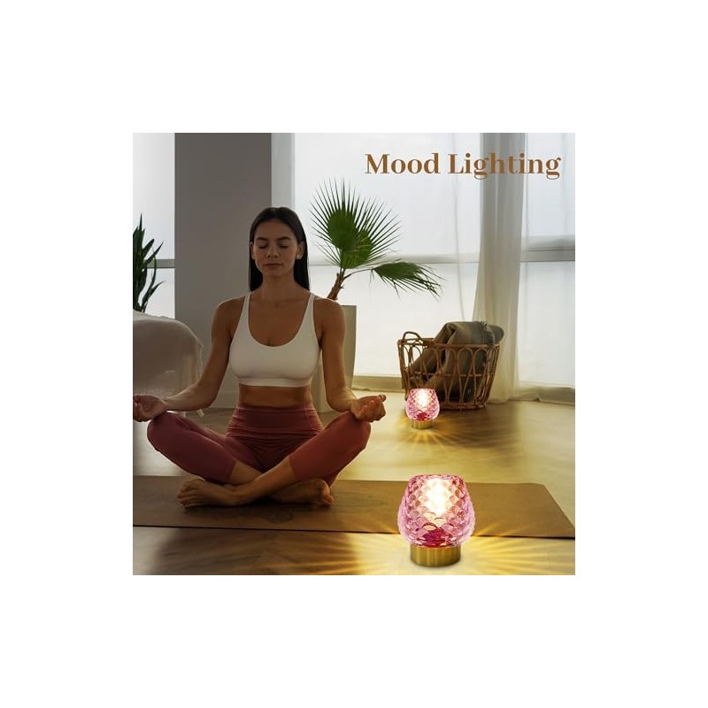 Ecleng 2 Pack Small Battery Operated Lamp with Timer,Cordless Glass