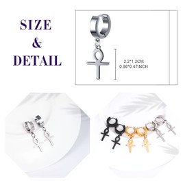 feilok Stainless Steel Hoop Earrings Cross for Men Women Earrings Men's Silver Earrings Men's Hoop Earrings Hanging Silver Earrings with Pendant, Stainless Steel