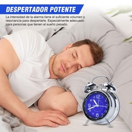 MUÜNSOY Reloj Despertador Analógico Retro, Noctilucente Reloj Campana Doble Vintage, Non-Ticking Reloj de Mesa Silencioso, Reloj Retroiluminación Azul
