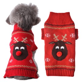 HRTTSY Dog Jumper for Christmas Cartoon Reindeer Pet Cat Winter Knitwear Warm Clothes