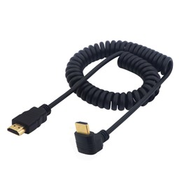 LANMINGLEL Right Angle HDMI Coiled Cable 90 Degree Down Angle HDMI Male to HDMI Male Spring Spiral Cord High Speed Supports 4K 60Hz 1080P Compatible for TV PC Laptop