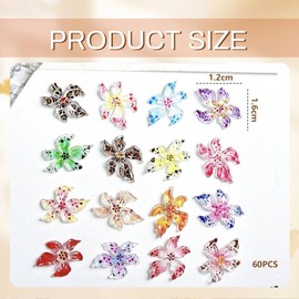 GlamRays 60 Stück Blumen Nagelkunst Charms 3D Hawaii Blumen Nagel Kristalle Hibiskus Blumen Nagel Edelsteine Bunte Blumen Nagel Diamanten Sommer Nagel Schmuck Kleine Blumen
