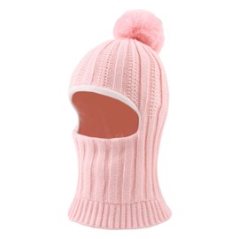 XIAOHAWANG Baby Winter Hat Boys Children's Hats Winter Polar Fleece Windproof Cold Protection Knitted Hat Boys Warm Beanie with Bobble for Children Baby, Light pink