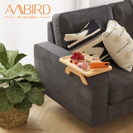 AMBIRD Sofa Arm Tray Bamboo Sofa Table Clip on Side Table Couch Arm Tray Table, Foldable Couch Tray with 360° Rotating Phone Holder, Armrest Table for Couch Eating/Drinks/Snacks-Fits Arms 5-11 Inches