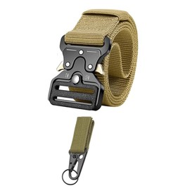 AngelReally Tactical Belt for Men, Military Style Nylon Web Rigger Belt Accessories with Heavy-Duty Quick-Release Waistband for Cargo Pants Jeans (1 Khaki)