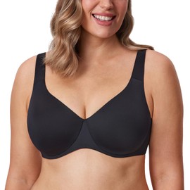 AISILIN Women's Minimiser Bra with Underwire, Large Sizes, Without Padding, Full Cups, black