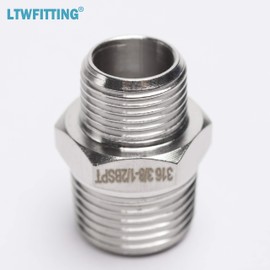 LTWFITTING Stainless Steel 316 Pipe Hex Reducing Nipple Fitting 1/2 Inch x 3/8 Inch Male BSPT (Pack of 5)
