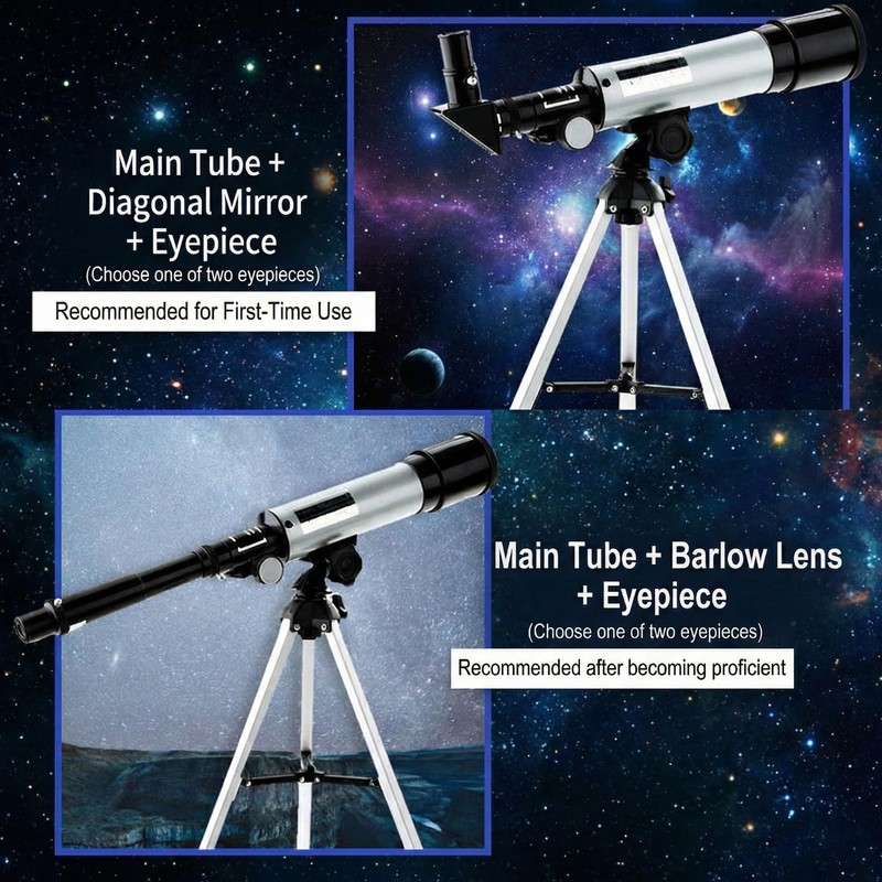 Telescope for Beginners, 90X Portable Astronomical Refractor with 15" Tabletop