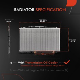 A-Premium Engine Coolant Radiator Assembly with Transmission Oil Cooler Compatible with Honda Accord 2003 2004 2005 2006 2007 2.4L