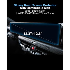 For 2025~2026 Kia K4 (LX/LXS/EX/GT-Line/GT-Line Turbo) 12.3+12.3 Inch Full-Coverage One-Piece Screen Protector Nano Anti-Scratch Ultra-Tough Touchscreen *2 Accessories - No More Scratch&Fingerprint