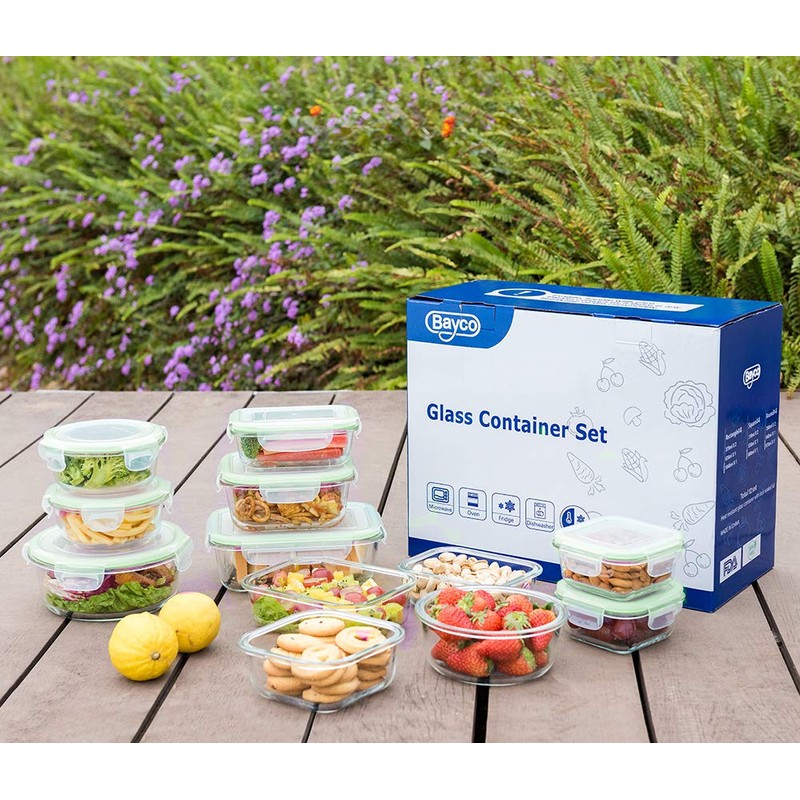 Bayco Glass Food Storage Containers with Lids, [24 Piece] Glass