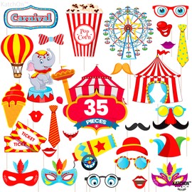KatchOn Huge Carnival Photo Booth Props - Pack of 35 | Circus Photo Booth Props for Party Decorations