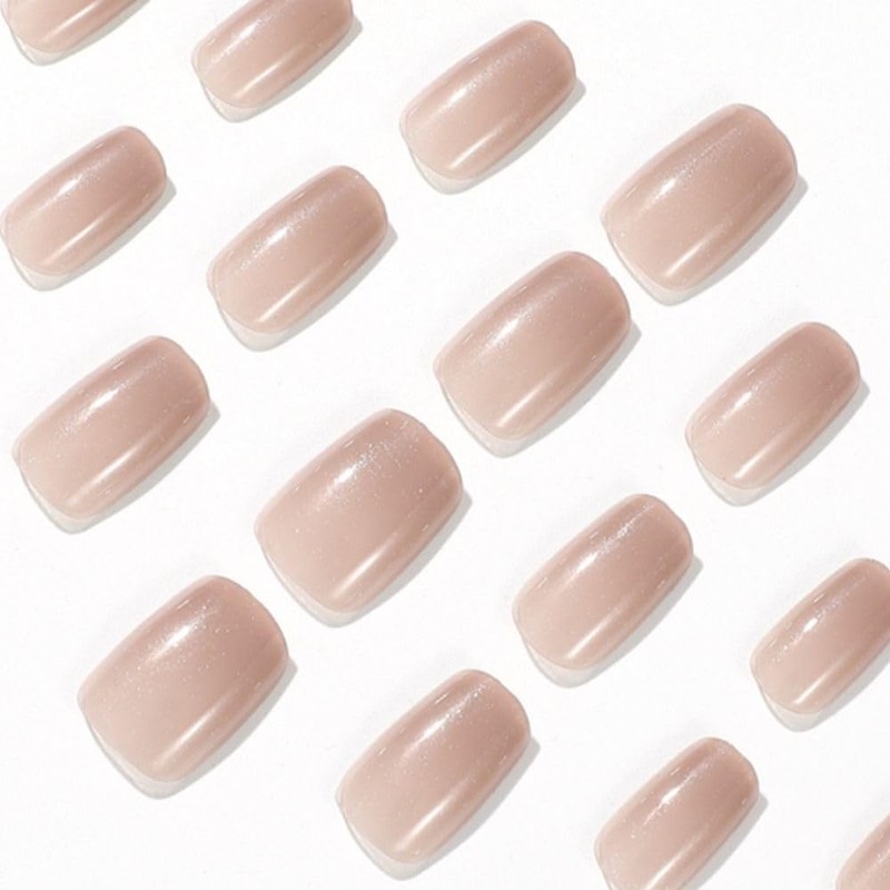 24 Pcs Short Square False Nail French Nude Pearlized Fine
