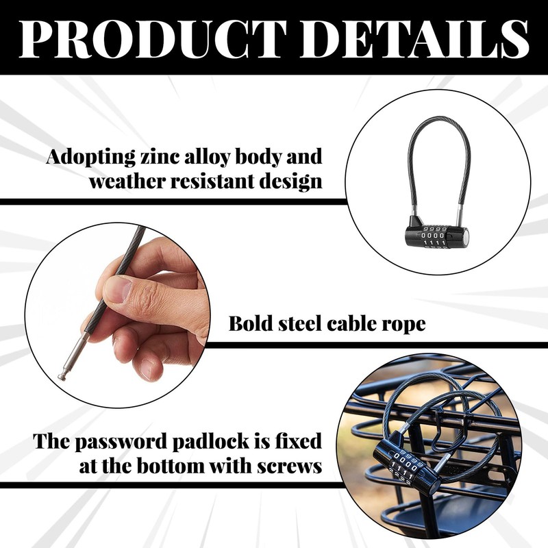 4 Digit Combination Padlock,1PCS Steel Cable Padlocks with Code,Long Padlock,Outdoor