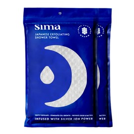 Exfoliating Washcloth Face & Body Scrub Towel - Japanese Exfoliating Towel with Hexagon Fibers, Body Scrubber with 2 Sides for Scrubbing & Washing, Extra Long Body Towel (White, 2 Pack)