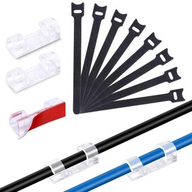 40 Cord Clips + 8 Magic Bands, Cable Clips, Storage, Wiring Accessories, For Organizing PC Power Cords (Clear)