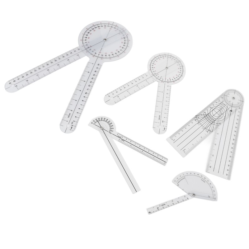 5Pcs Medical Goniometer Transparent Plastic Multifunction Joint Goniometer Set Kit