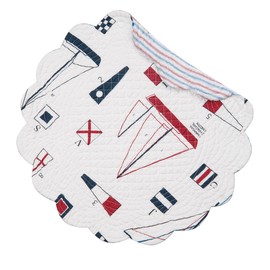 C&F Home Windward Port Sail Boat Nautical Theme Round Single Cotton Reversible Machine Washable Placemat Round Placemat Red