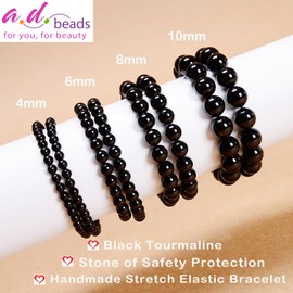 AD Beads Handmade Gemstone Stretch Elastic Bracelet Crystal Healing Reiki Nature's Beauty and Spiritual Essence Unisex (8mm, Black Tourmaline (Best protection))