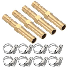 PATIKIL 1/4" Brass Hose Barb Fitting,2 Set Barb Union Fittings Metals Splicer Mender Connector Barbed Adapter Air Hose Repair Kit with Hose Clamp for Water Oil Fuel Gas
